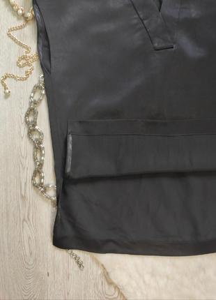 Черная сатиновая атласная шелковая длинная блуза туника футболка оверсайз вырезом zara7 фото
