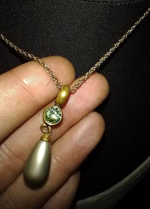 Цепочка ожерелье с подвеской из зеленого кристалла5 фото