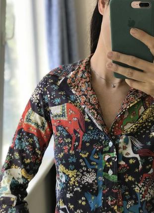 Хлопковая яркая винтажная рубашка принт лошади в цветах geoffrey beene vintage вінтаж2 фото