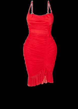 Красное платье на бретелях4 фото