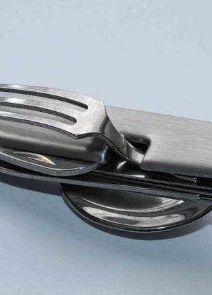Туристичний столовий прилад 4 в 1 (ложка, виделка, ніж, відкривачка) silver1 фото