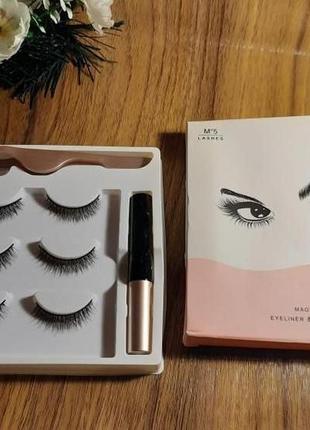 Накладные ресницы m5 lashes 3 пары пинцет и подводка1 фото