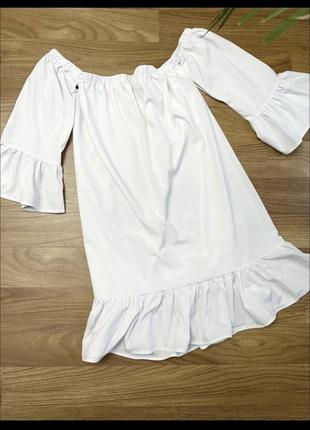 Плаття платье біле білосніжне волан рукав клёш клеш