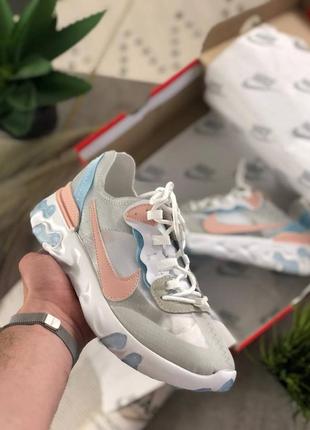 Nike react element 87 grey pink blue  женские кроссовки найк