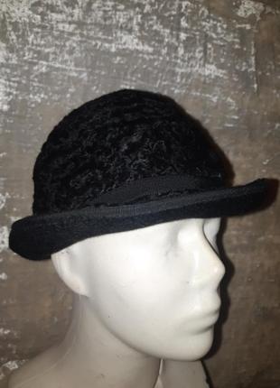 Винтажная каракулевая шляпка котелок натуральная вантажний капелюшок