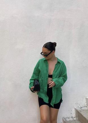 Стильная модная удлиненная рубашка модного зеленого оттенка2 фото