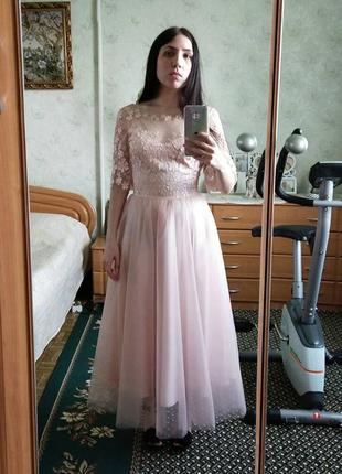 Розовое платье с цветочной вышивкой на выпускной, на свадьбу для подружки невесты3 фото