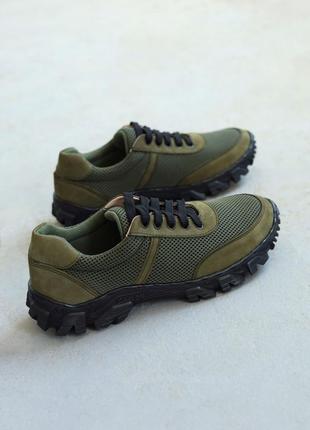 Кросівки військові якісні шкіра сітка хакі зелені сірі