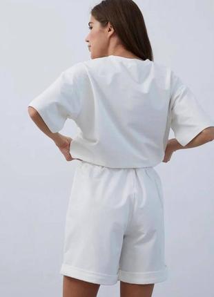 Бежевий білий ванільний літній костюм футболка шорти  летний костюм с шортами3 фото
