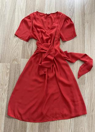 Сукня фонаріки віскоза з поясом червона міді h&m zara7 фото