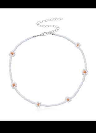 Браслет ромашки з бісеру білий білі жовті чокер жовтий топ