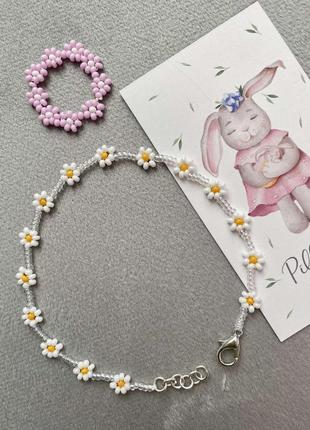 Браслет ромашки з бісеру білий білі жовті чокер жовтий топ