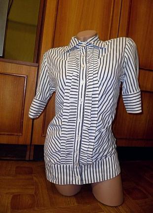 Фірмова смугаста блузка літня з коротким рукавом коттон чорно-біла