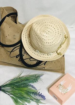 Соломенная шляпа  панама из натурального материала🌷2 фото