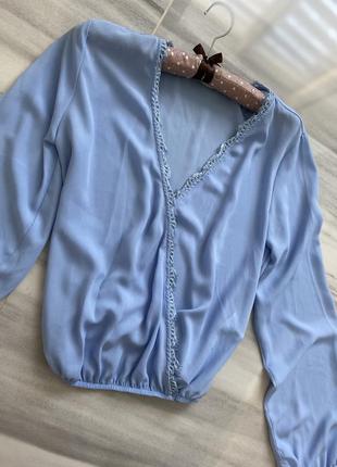 Блакитна блуза ,елегантна блуза ,блуза з довгими рукавами1 фото
