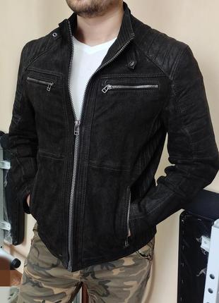 Angelo litrico р. m кожаная мужская куртка байкерськая под винтаж черная  байкерка кожа