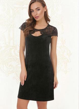 Велюрова чорна сукня s1 фото