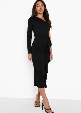 Сукня чорного кольору з одним довгим рукавом4 фото