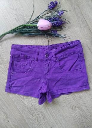 Короткие коттоновые шорты denim co на девочку 9-10 лет/детские фиолетовые шортики сиреневые