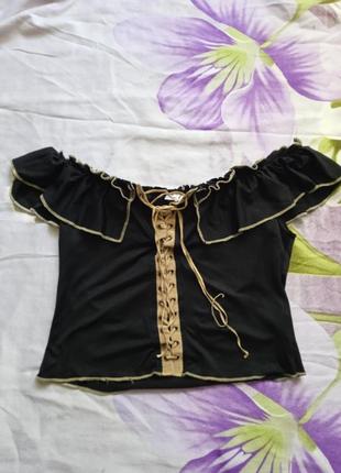 Черная майка блуза на шнуровке имитация корсета select англия1 фото