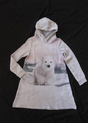 7-8 років, сукня-толстовка з північним ведмедиком, двунітка