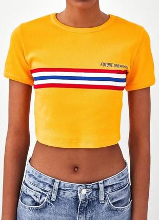 Zara yellow cropped t shirt future dreamer crop футболка укорочена