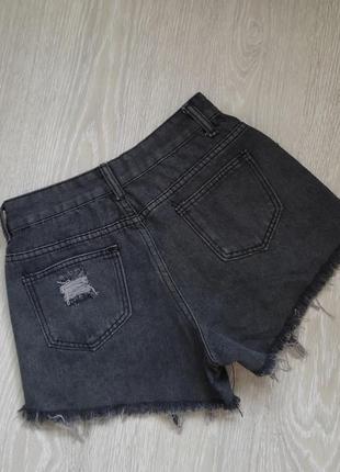Серые джинсовые рваные шорты высокая посадка2 фото