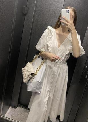 Zara в наявності жіноча біле міді максі плаття довге розмір xs/s з рюшами з обьемными рукавами рукавами-ліхтариками від zara2 фото