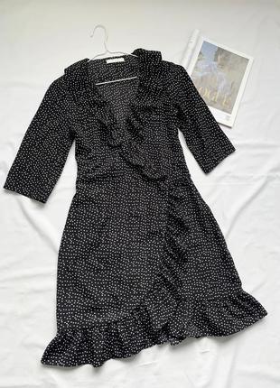 Платье, на запах, в горошек, черное, vila clothes1 фото