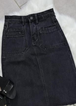 Джинсова спідниця, джинсова міді, джинсова спідниця графітова2 фото
