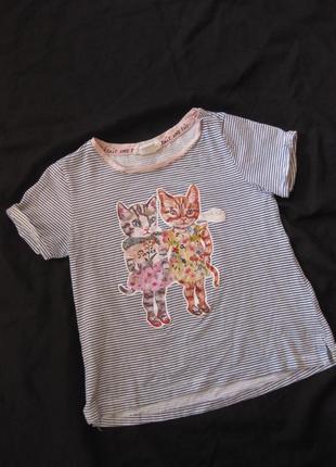 2-3 года, полосатая футболка с милыми котейками от h&m
