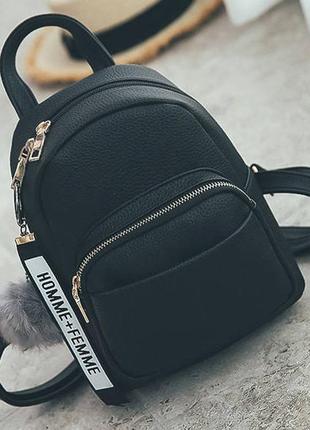 Жіночий міні рюкзачок з хутряним брелоком маленький рюкзак еко шкіра4 фото