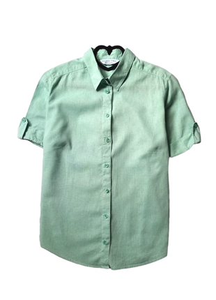 💚 сорочка з коротким рукавом в м'ятному - фісташковому кольорі льон, бавовна double two