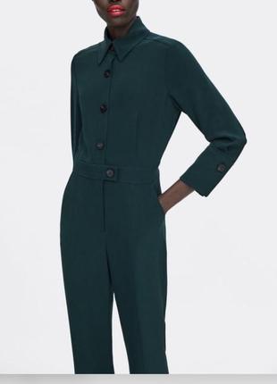 Комбінезон-сорочка zara смарагдово-зелений жіночий комбінезон💚