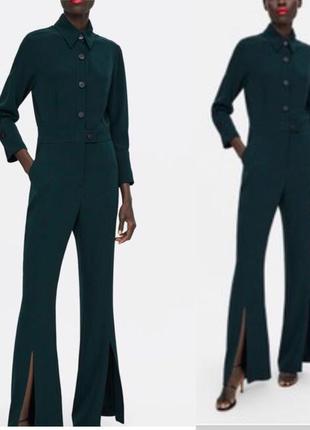 Комбінезон-сорочка zara смарагдово-зелений жіночий комбінезон💚9 фото