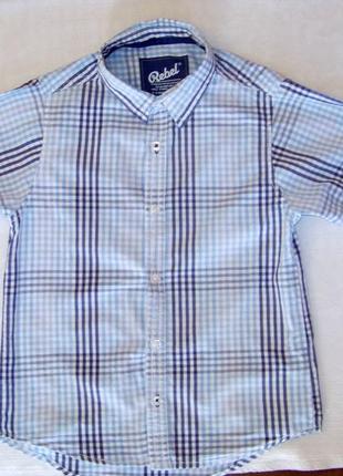 Детская клетчатая голубо-белая рубашка на короткий рукав rebel 9-10 лет 140 см3 фото