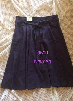 Стильна льняна  фіолетова міді спідниця new look