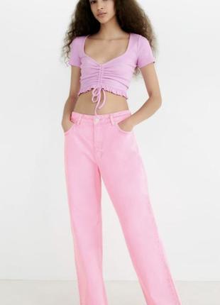 Кроптоп укорочена футболка в рубчик зі шторкою zara