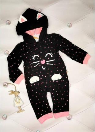 Человечек для девочки котик черный комбинезон