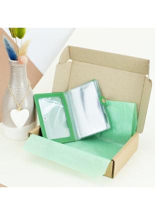 Подарочный набор женский handycover №63 (зеленый) обложка на документы и на паспорт + ключница5 фото
