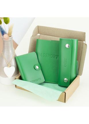 Подарочный набор женский handycover №63 (зеленый) обложка на документы и на паспорт + ключница
