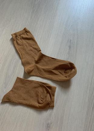 Летние носки высокие носки горчичный носки блестящие носки люрекснные носки1 фото