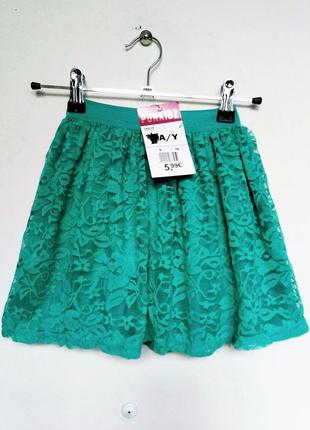 Бирюзовая гипюровая нарядная юбка punkidz франция на 5 лет (110см)