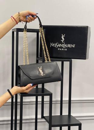 Сумка чорна жіноча в стилі yves saint laurent сумочка ів сен лоран клатч на ланцюжку ysl крос-боді