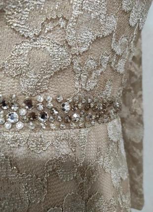 Мереживна золота вечірня сукня від mattox aidan з мережива з камінням блискуча4 фото