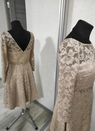 Мереживна золота вечірня сукня від mattox aidan з мережива з камінням блискуча5 фото