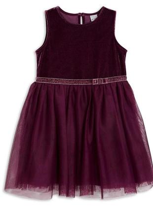 Lindex нарядное пышное платье бархат фатин бордовое девочке 2-3 г 92-98 см