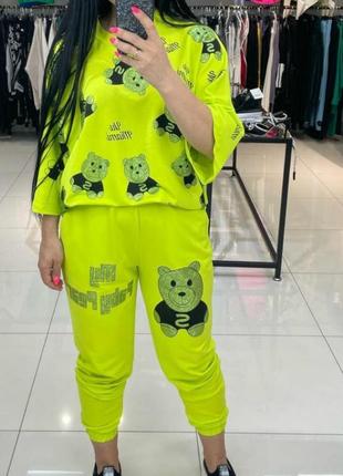 Мега яркий неоново 🍋 салатовый костюм,мишки,хит.