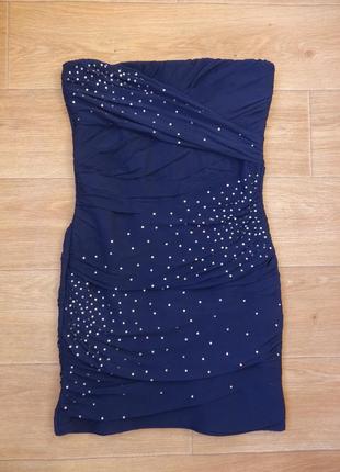 Снизила цену очень красивое темно- синие платье со стразами topshop1 фото