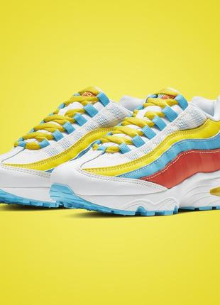 Крутейшие кроссовки air max 95 gs 'white blue fury opti yellow оригинал, унисекс